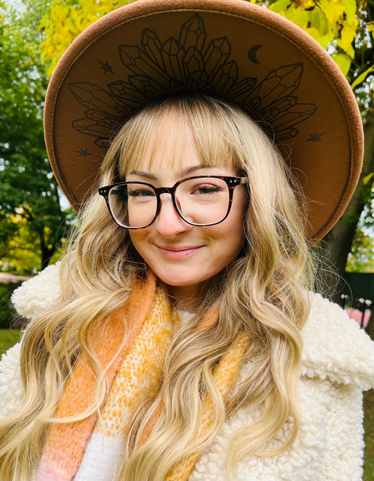 Vegan Felt Wide Brim Hat - XL Brim - Caramel - Moonlight Crystals