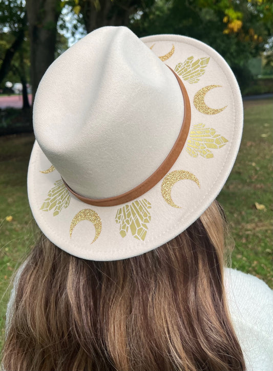 Vegan Felt Wide Brim Hat - Cream - Moon & Crystals