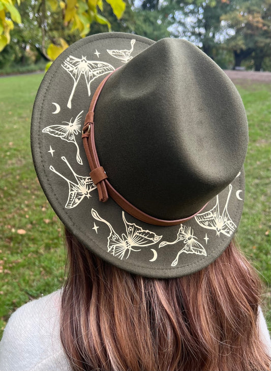 Vegan Felt Wide Brim Hat - Olive - Luna Moths