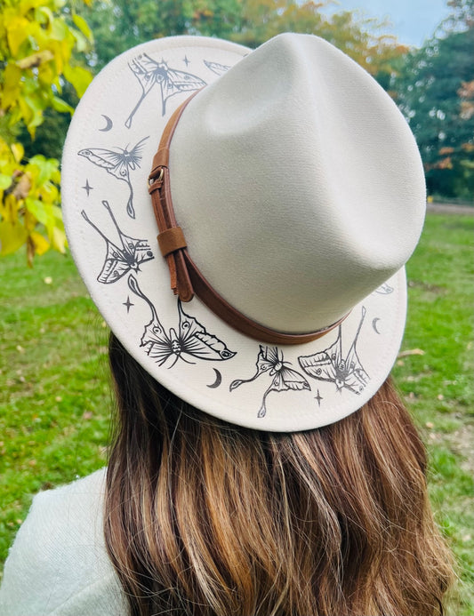 Vegan Felt Wide Brim Hat - Cream  - Luna Moths