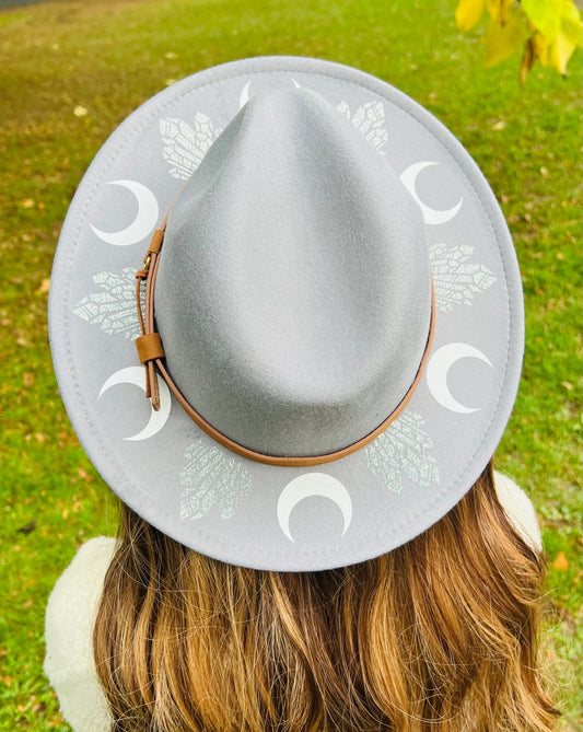 Vegan Felt Wide Brim Hat - Grey  - Moon & Crystals