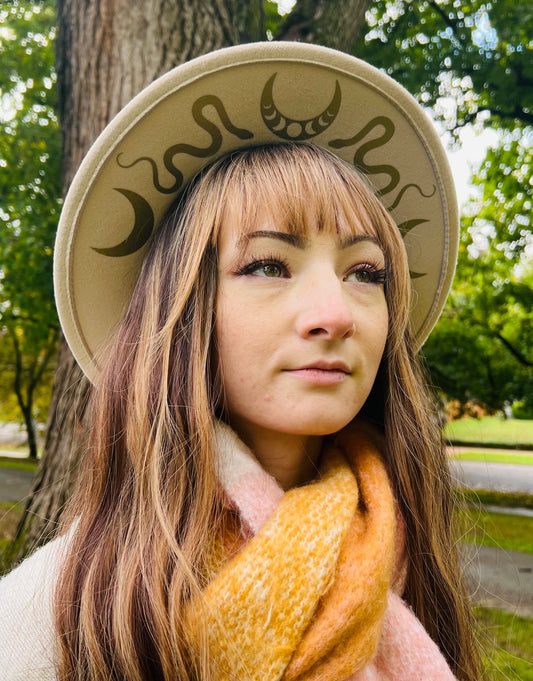 Vegan Felt Wide Brim Hat - Cream - Snake Moon Crown