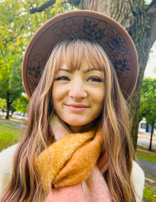 Vegan Felt Wide Brim Hat - Caramel - Honeycomb