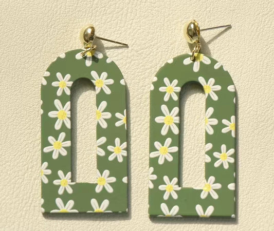 Green Daisy Arch Earrings