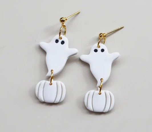 Cream Pumpkin Ghostie Earrings