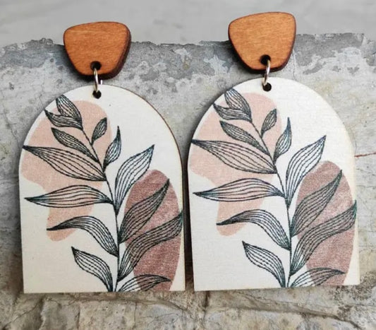 Wooden Leaf Arch Earrings