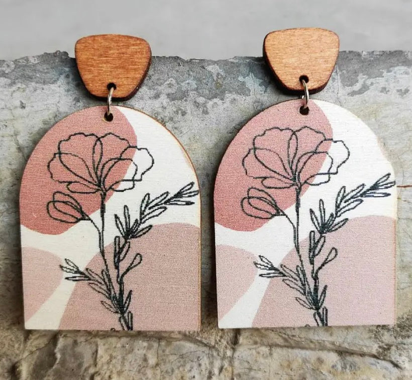 Wooden Floral Arch Earrings