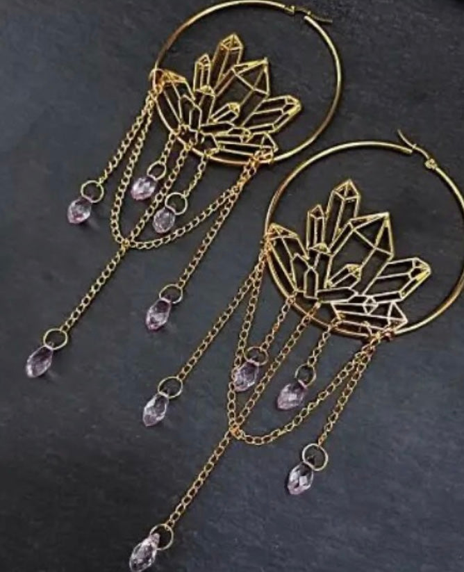 Golden Crystal Dangle Hoop Earrings
