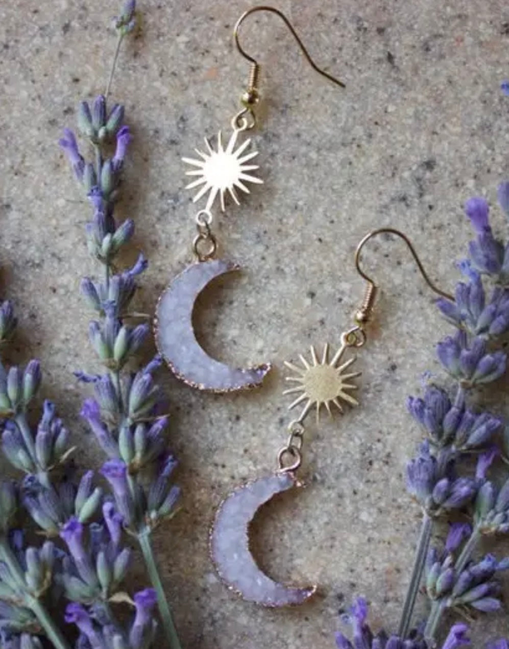 Lavender Crystal Moon Earrings