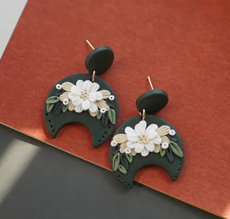Black Moon Floral Earrings