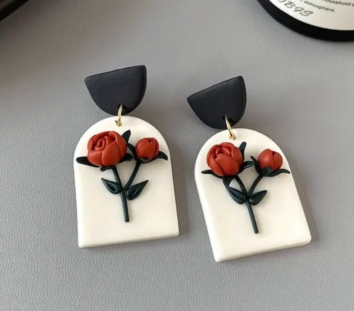 Red Floral Earrings