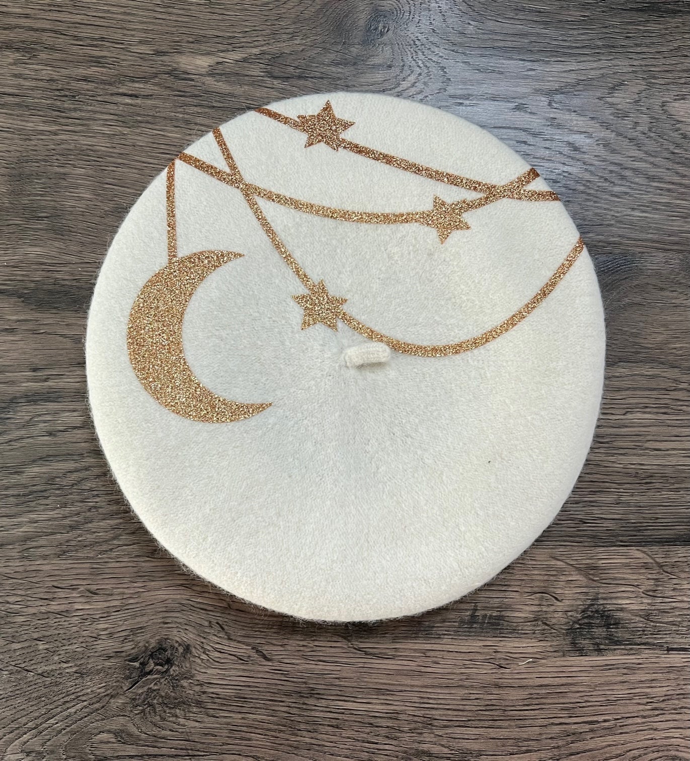 Vegan Beret - Gold Hanging Moon and Stars