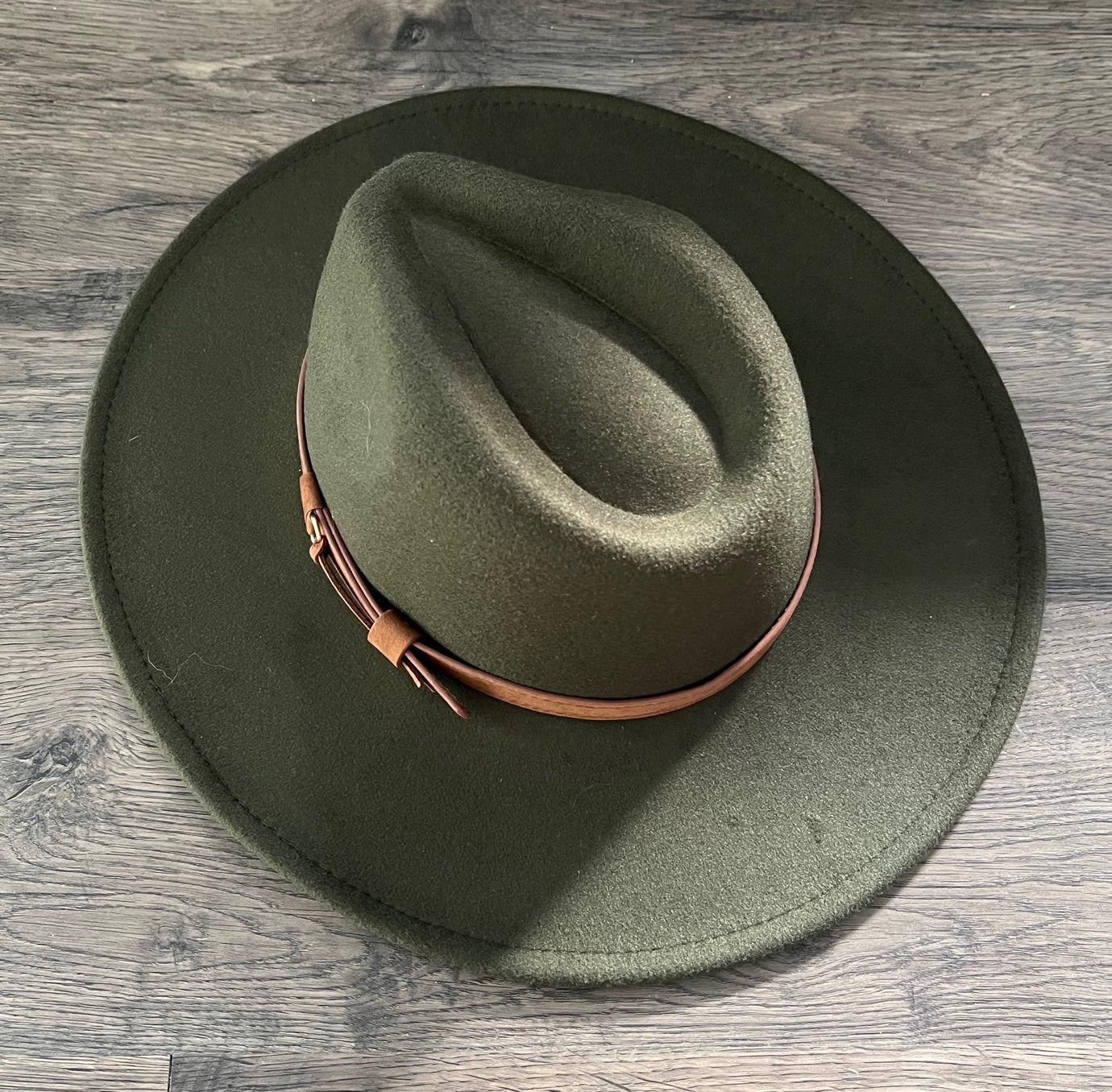 Vegan Felt Wide Brim Hat - XL Brim - Olive - Plain
