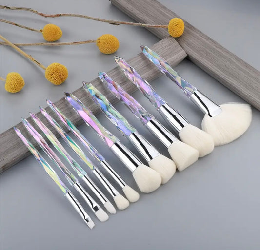 Vegan Make Up Brush Set - Iridescent Crystal - 10 Piece
